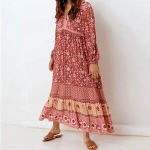 SPELL & THE GYPSY Rust Oracle Collection Bohemian MIDI Floral Boho Summer Dress